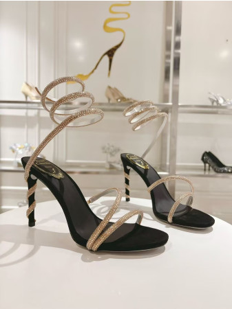 ua renÉ Ca0v1LLa margot black jewel sandals snake 95mm