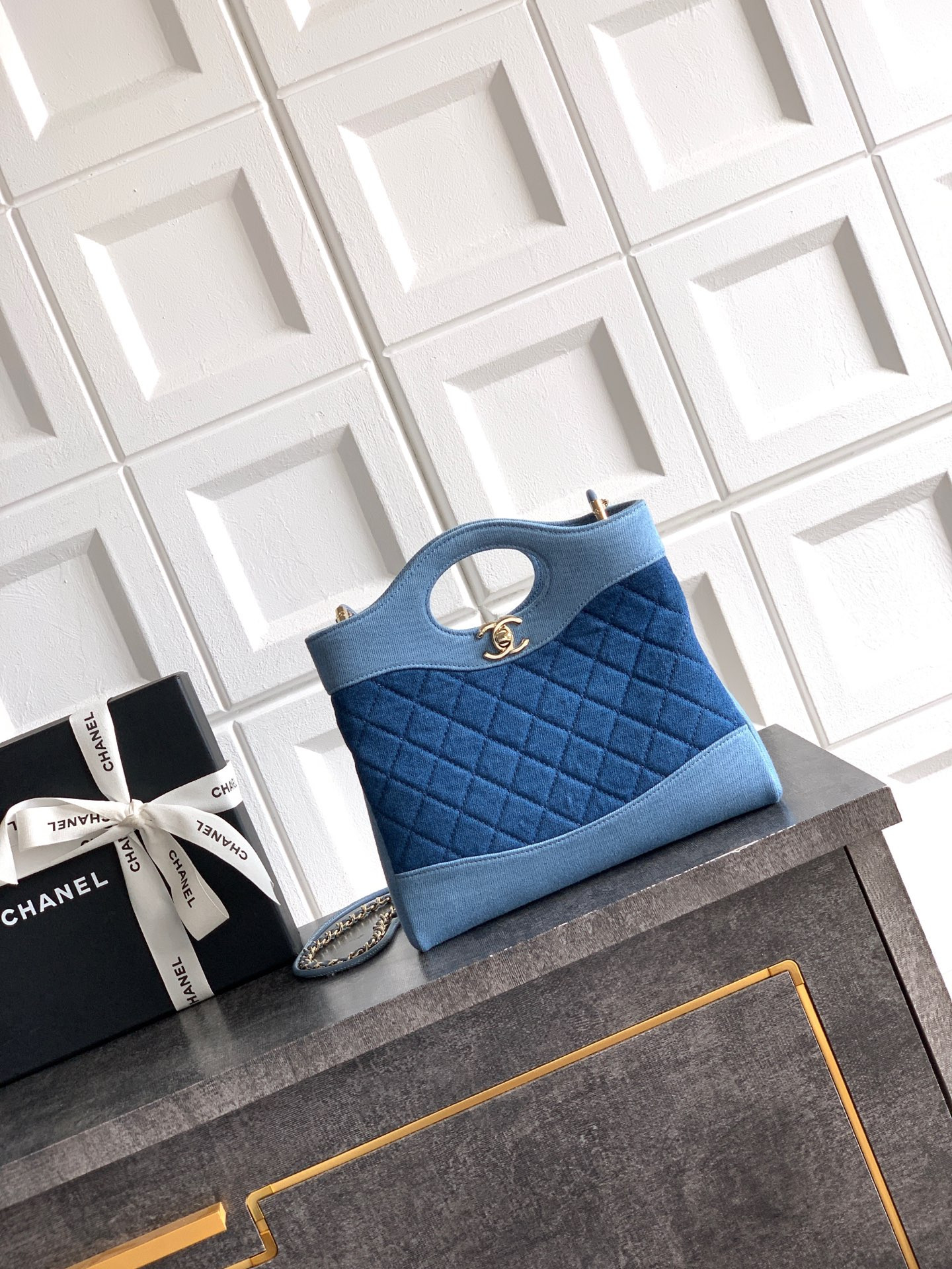 Ch*el 31 mini shopping bag dark blue as4133 22x23x5cm