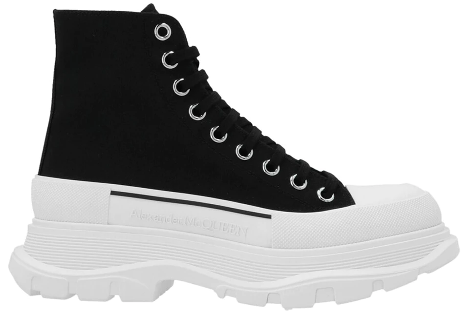 ale*d*r M*Q*en tread slick high lace up boot black white