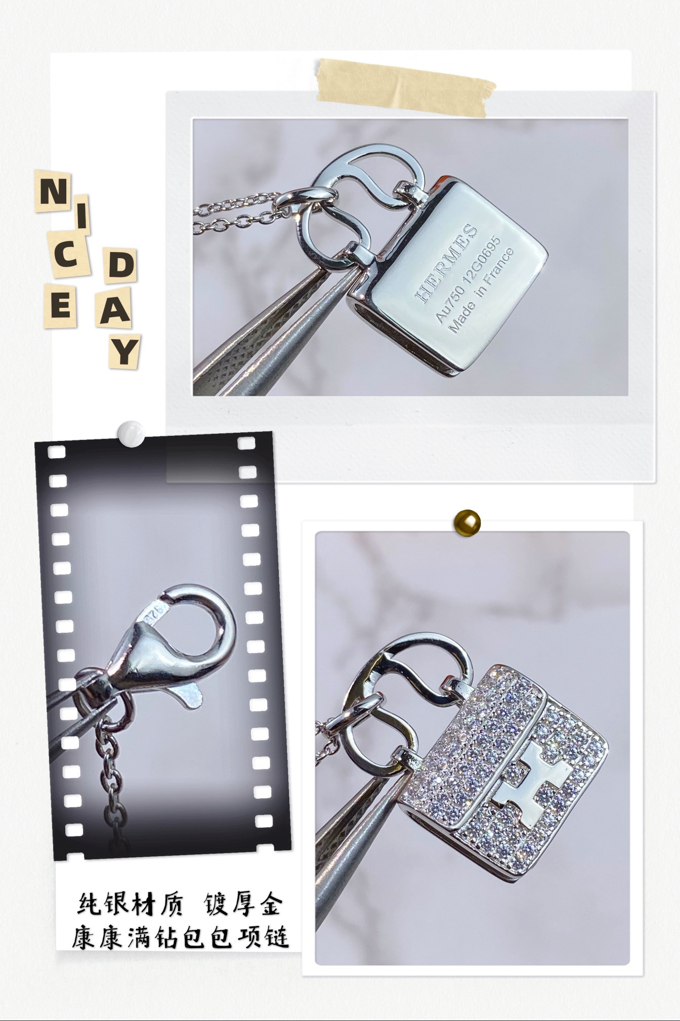 H**mes fully di*m*nd-encrusted h bag necklace