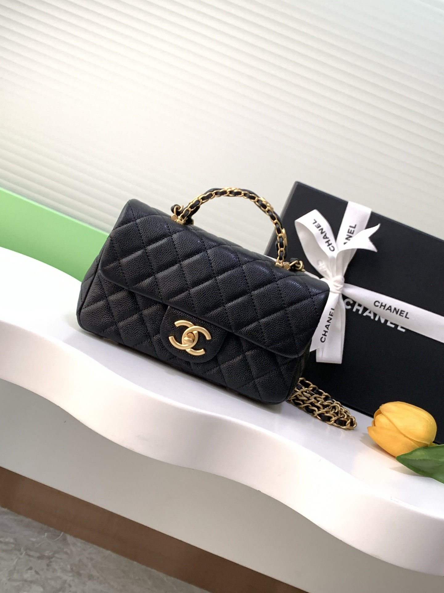 Ch*el flap bag with top handle as5701 19.5x12x6.5cm