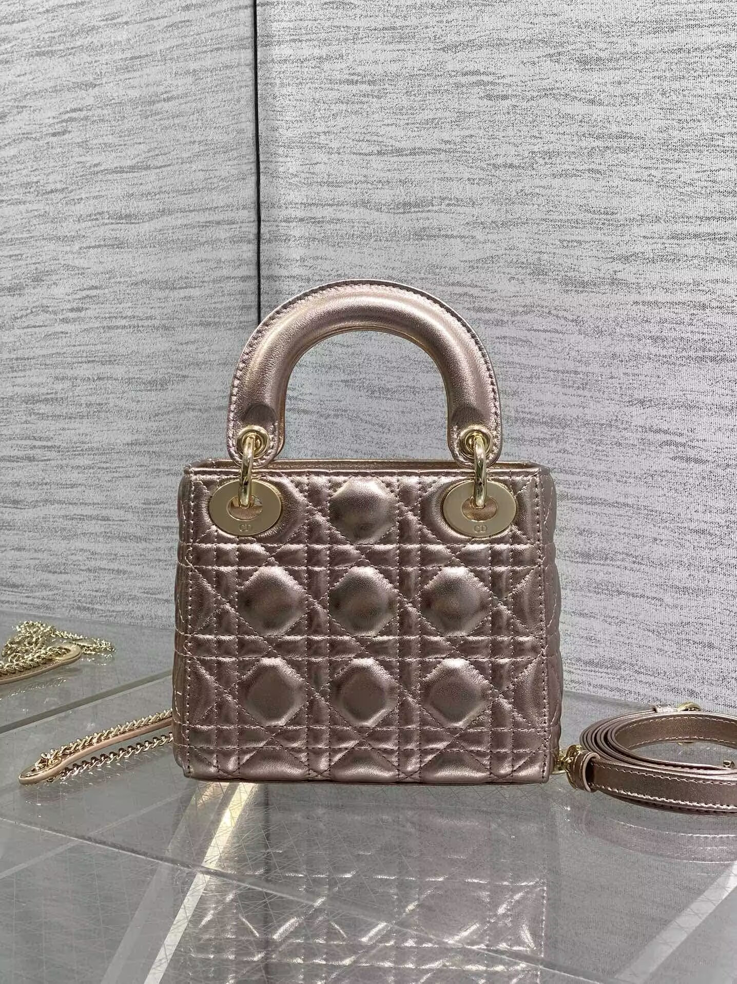 mini lady D*or bag cannage calfskin 17 x 15 x 7 cm