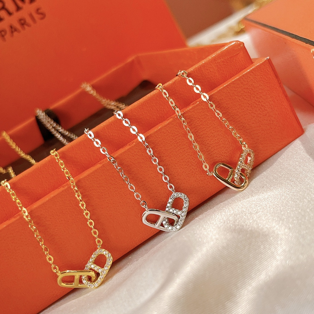 H**mes pig nose double-ring necklace