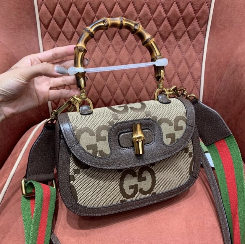 g*u*i small bamboo handbag with S*per double g pattern