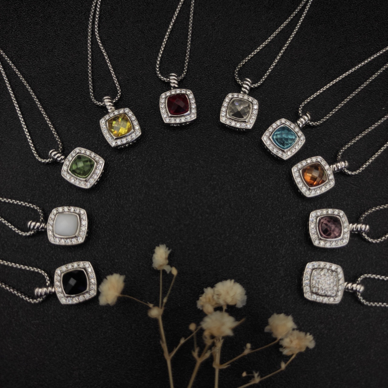 dau1d Yvrm*n square di*m*nd necklace(main stone 7mm, chain thickness 1.5mm, length 45+5cm delay chain)