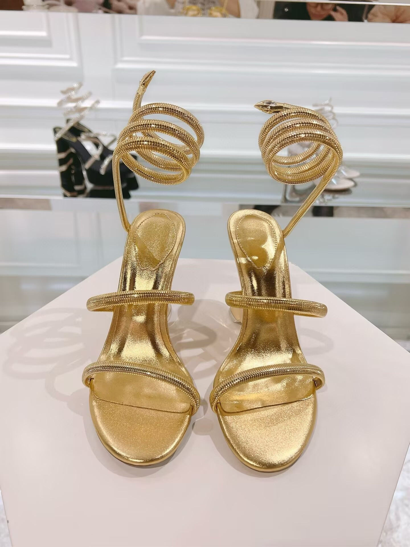 ua rené Ca0v1LLa symphony mirrored gold sandal 95mm