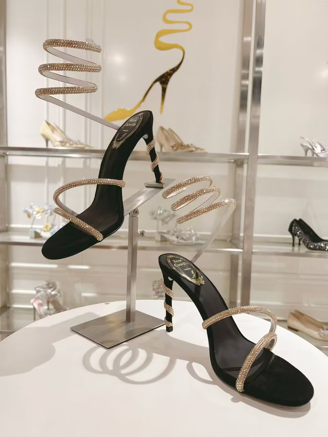 ua renÉ Ca0v1LLa margot black jewel sandals snake 95mm