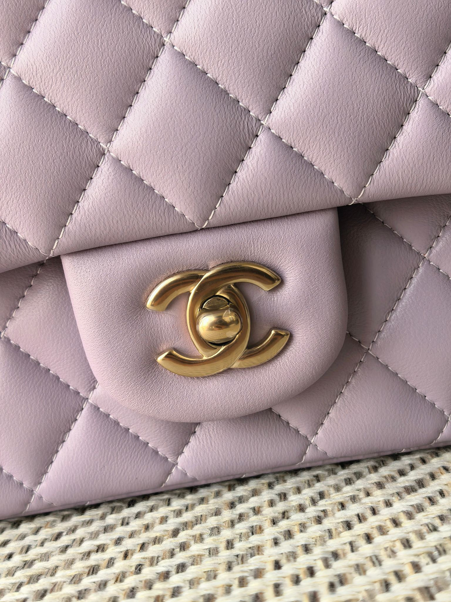 Ch*el classic flap bag lavender with light gold hardware 15.5x25.5x6.5cm