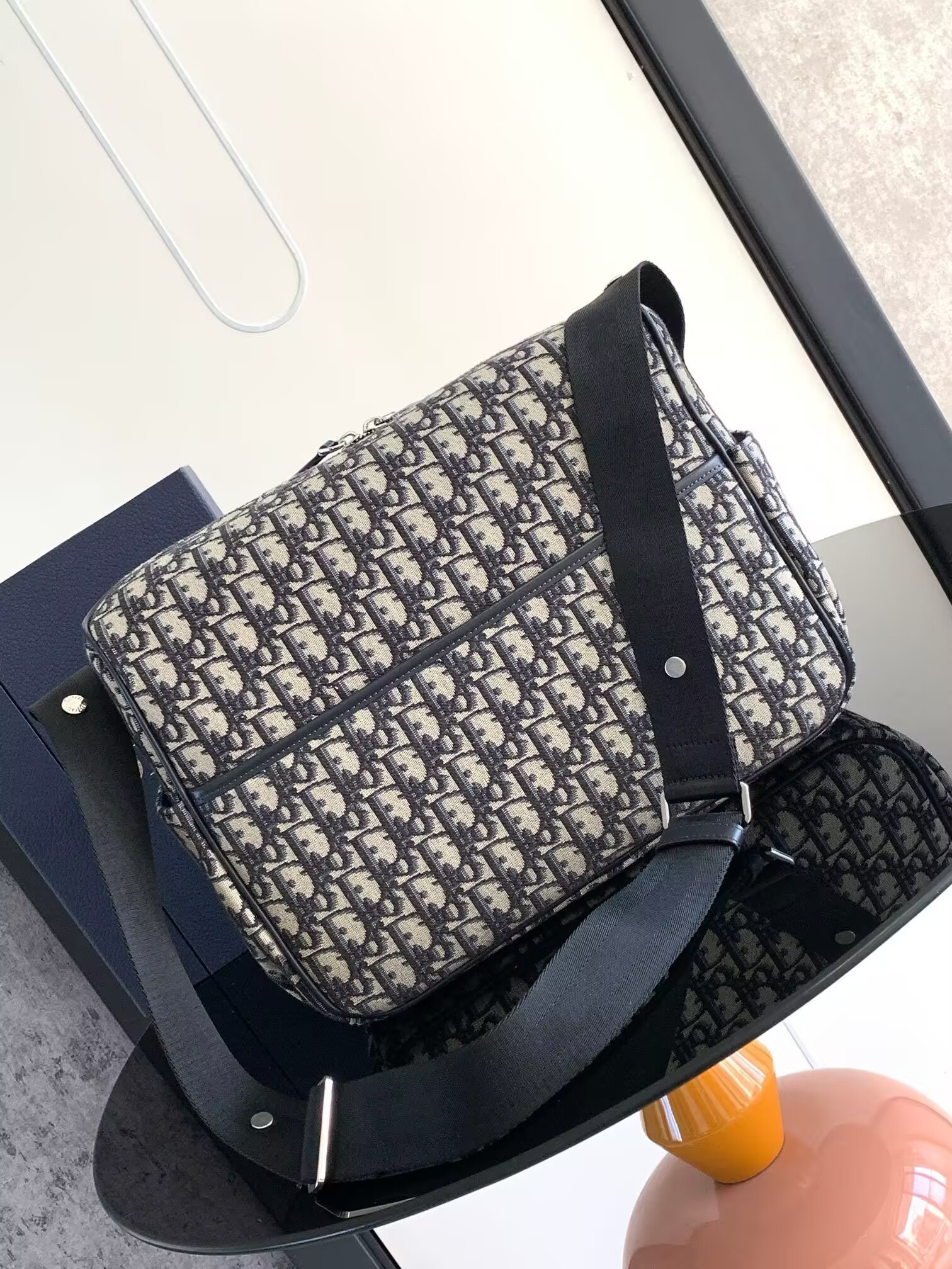 D*or changing bag beige and black D*or oblique jacquard 38x28x16cm