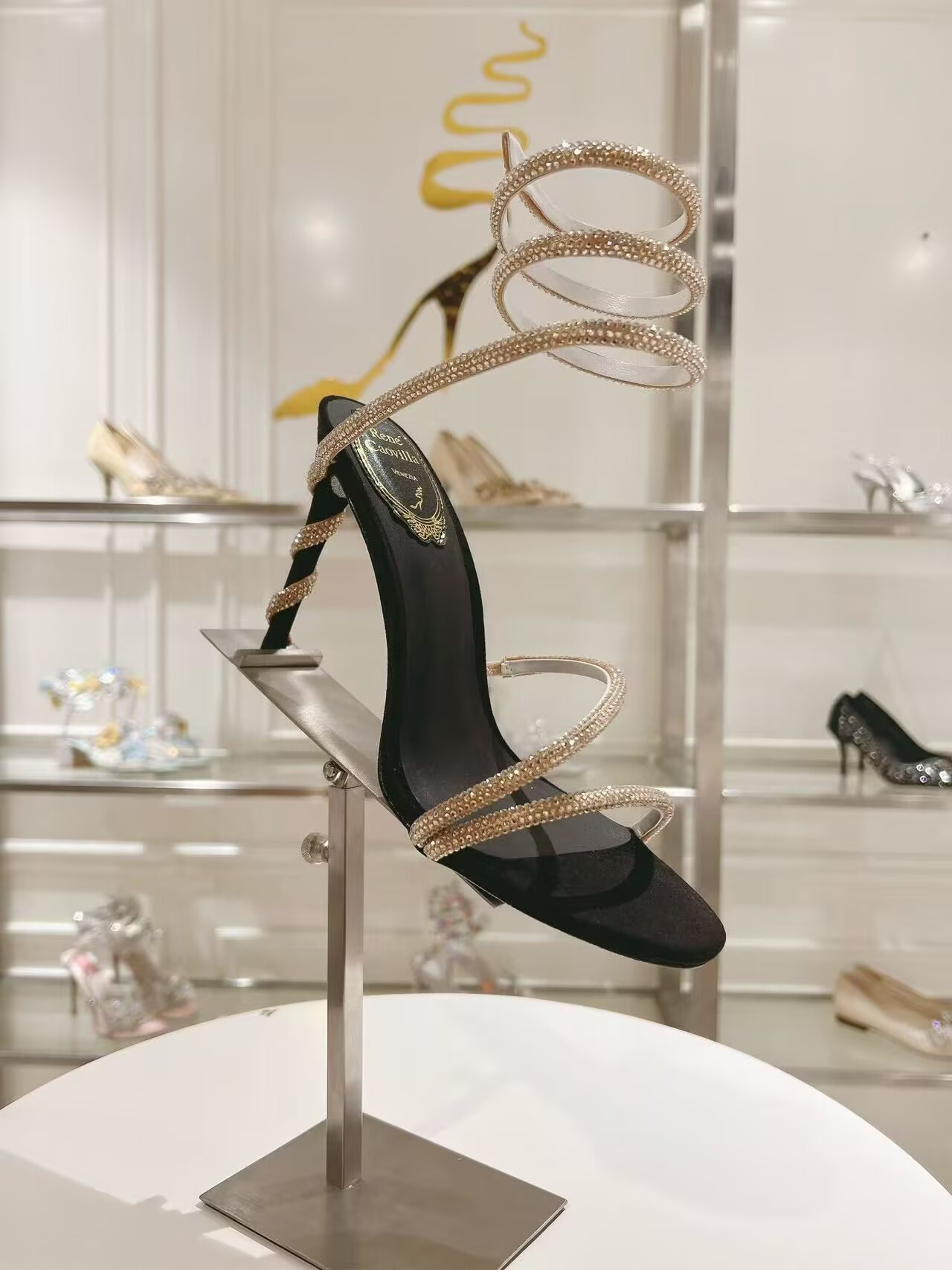 ua renÉ Ca0v1LLa margot black jewel sandals snake 95mm