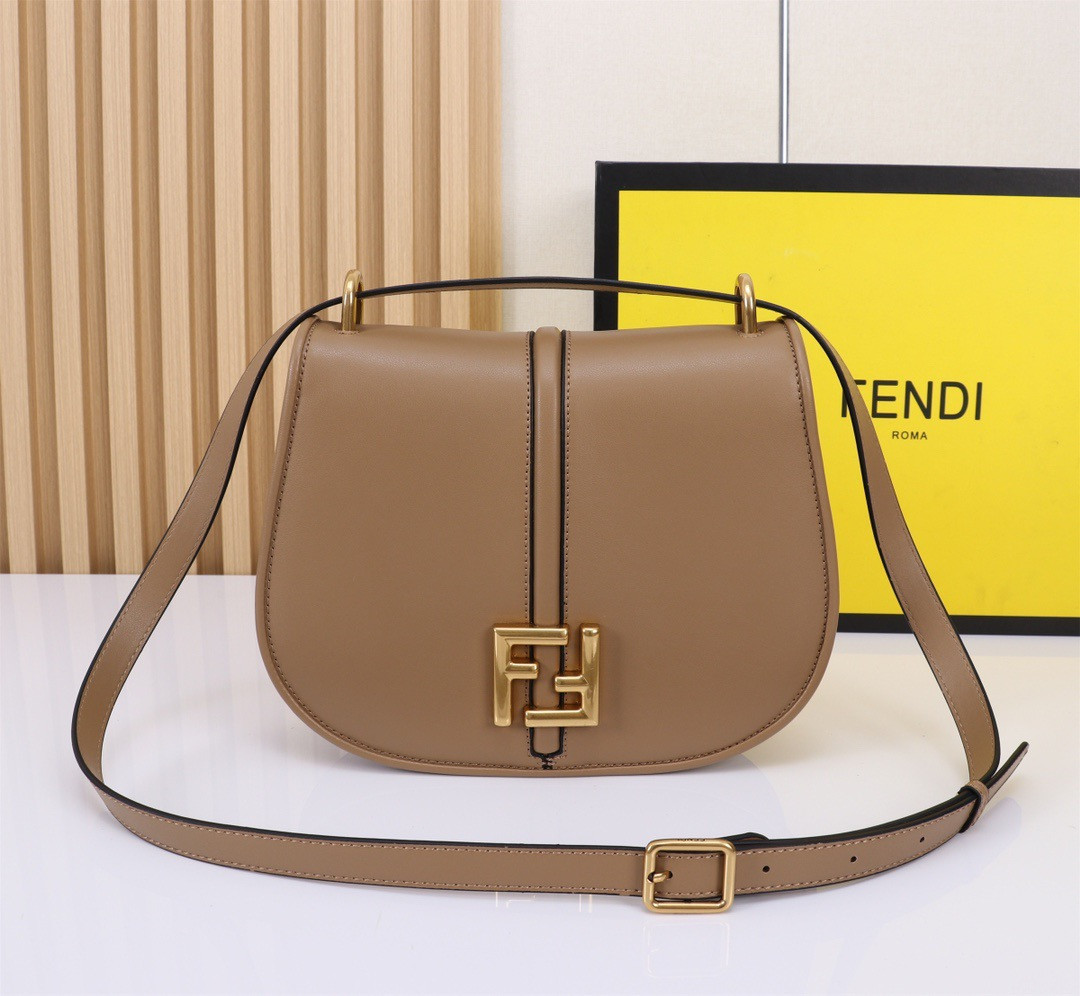 F**di c'mon medium dove-gray smooth leather and full-grain leather bag 20x7x25 cm
