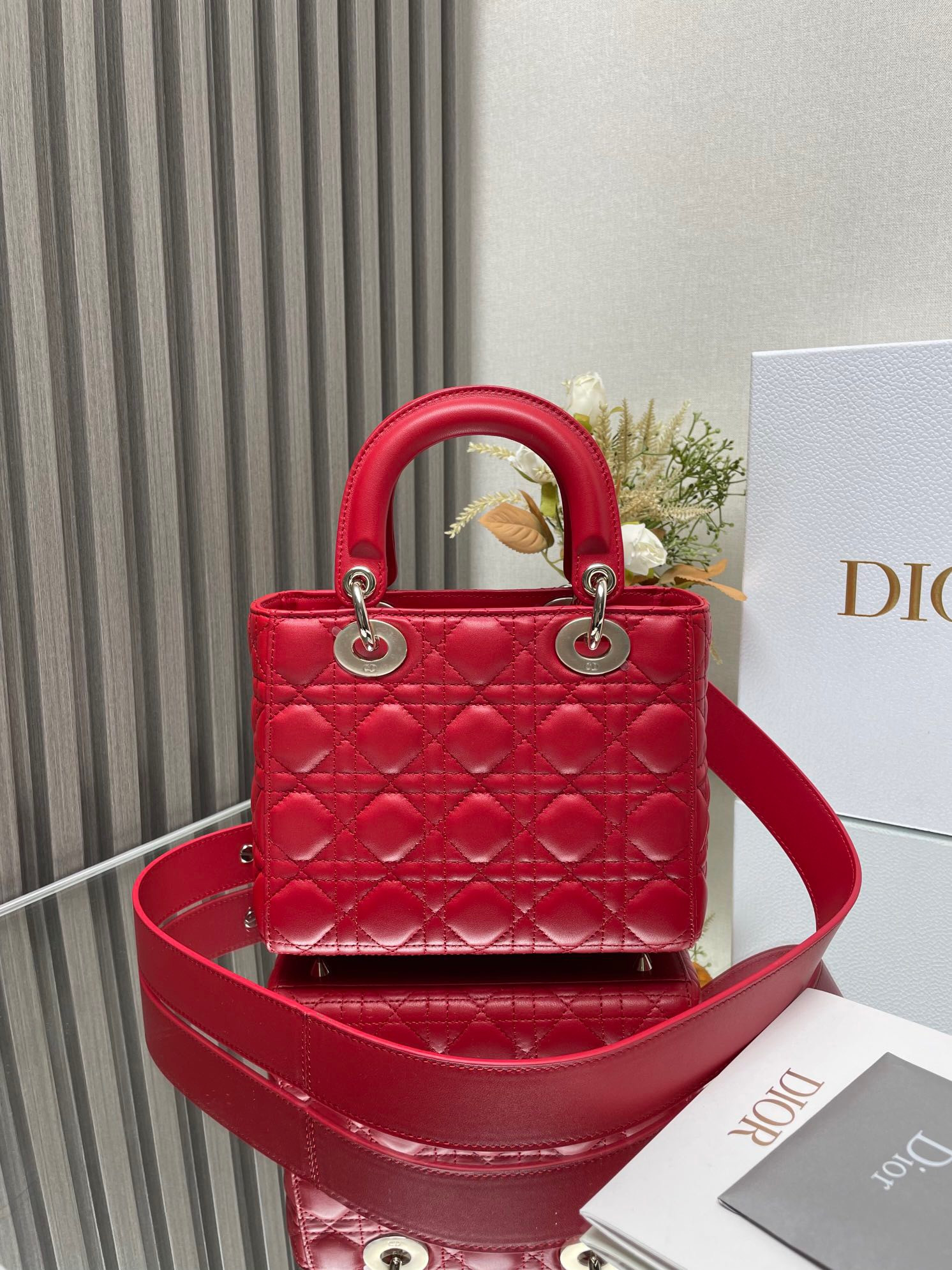 small lady D*or my abcD*or bag red 8 x 6.5 x 3 inches