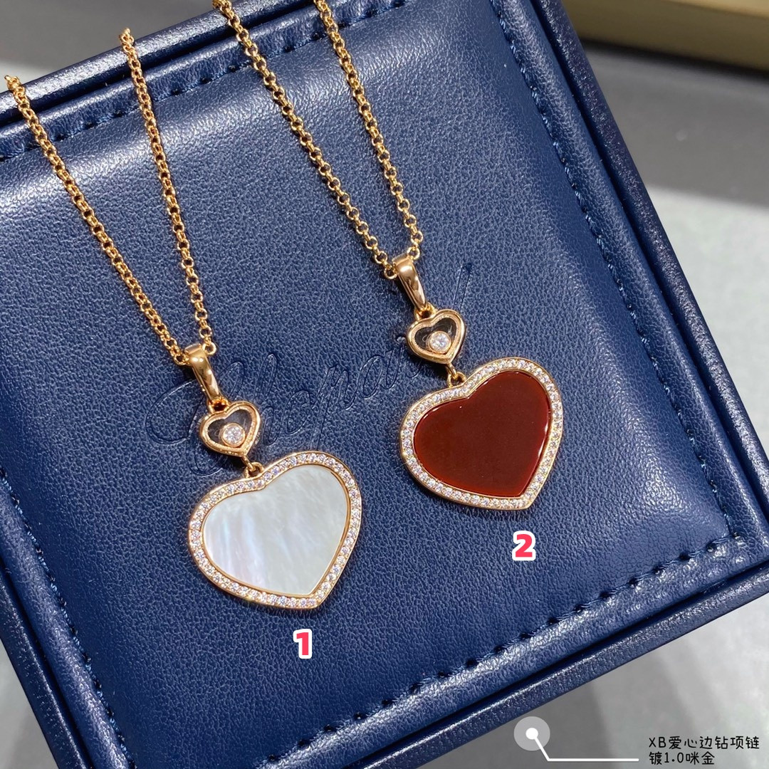 Ch0pard heart-shaped edge di*m*nd mother-of-pearl necklace