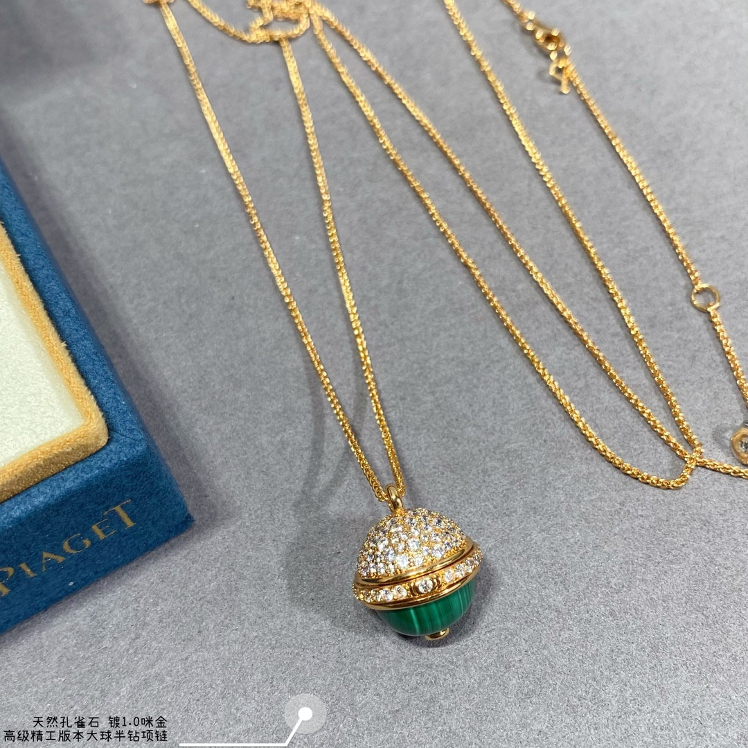 P1aget half-di*m*nd natural malachite large ball necklace
