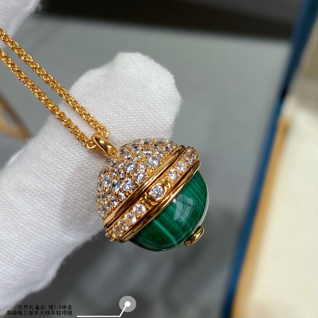 P1aget half-di*m*nd natural malachite large ball necklace