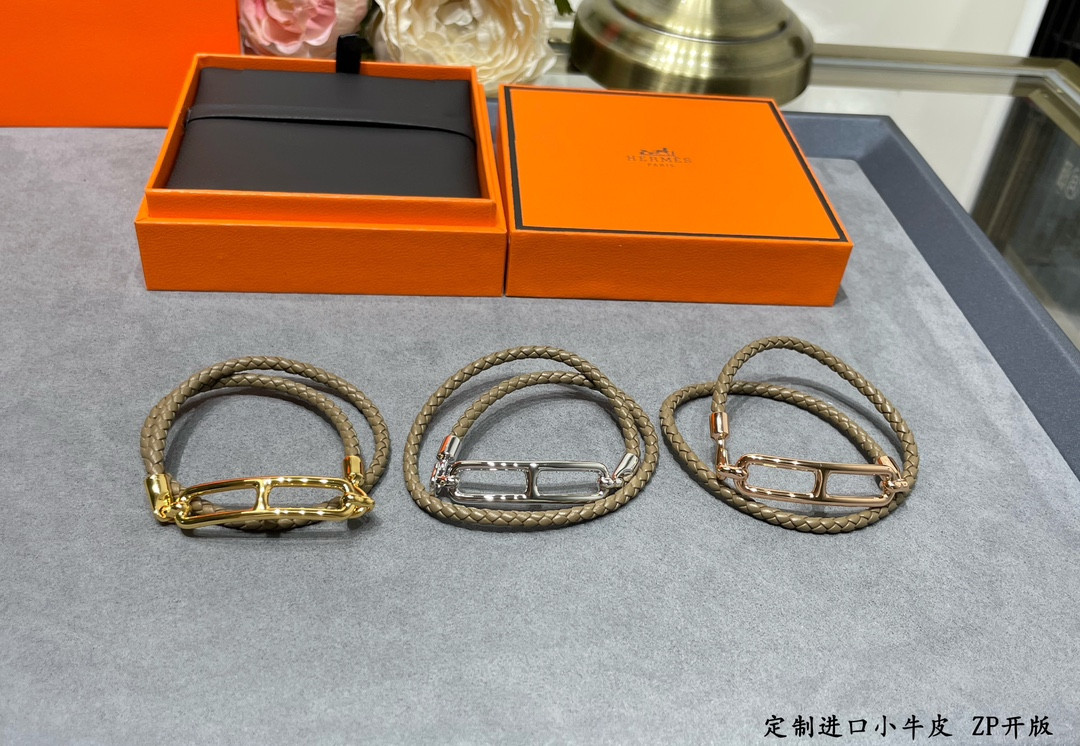 H**mes  h  leather cord bracelet