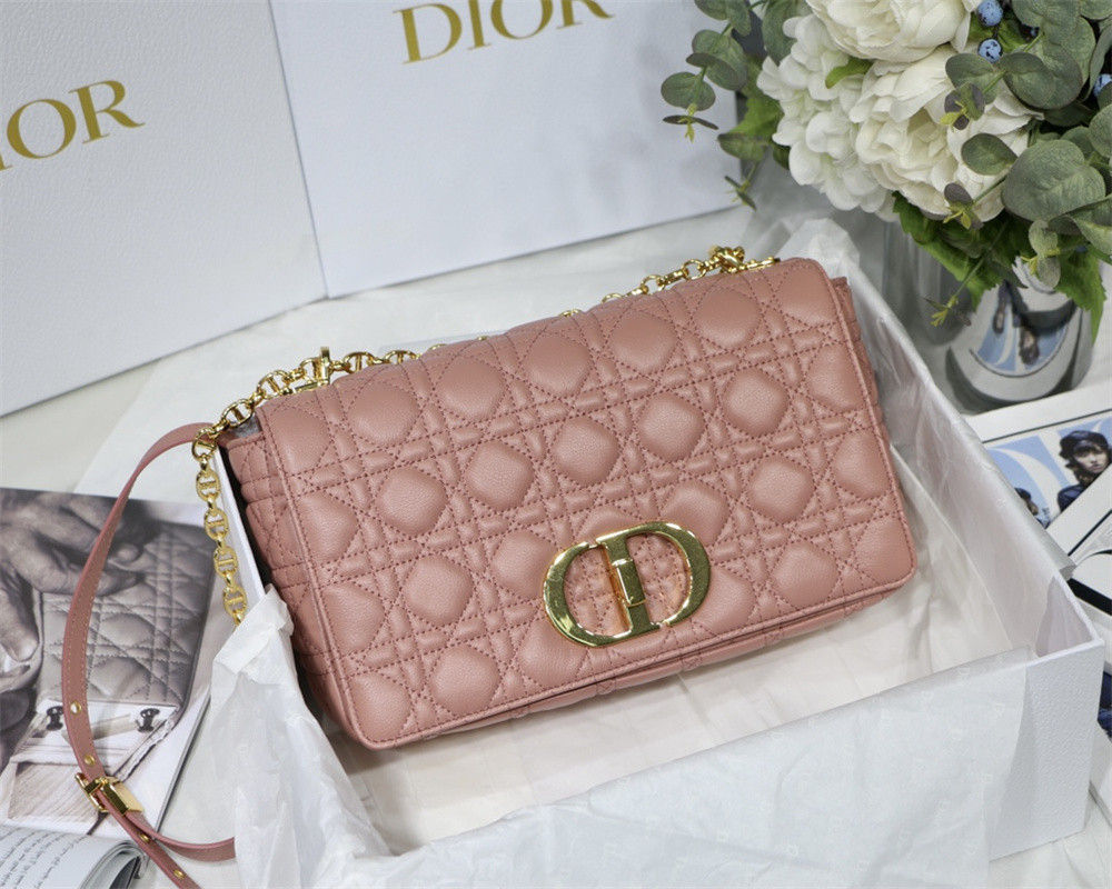 large d*or caro bag pink S*pple cannage calfskin 29 x 18 x 10 cm