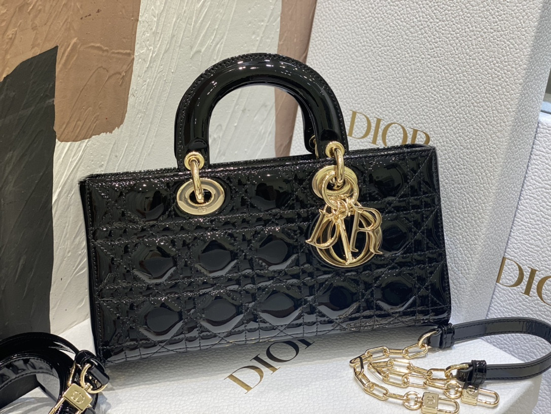 D*or small lady d-joy bag black patent 26x6x14cm