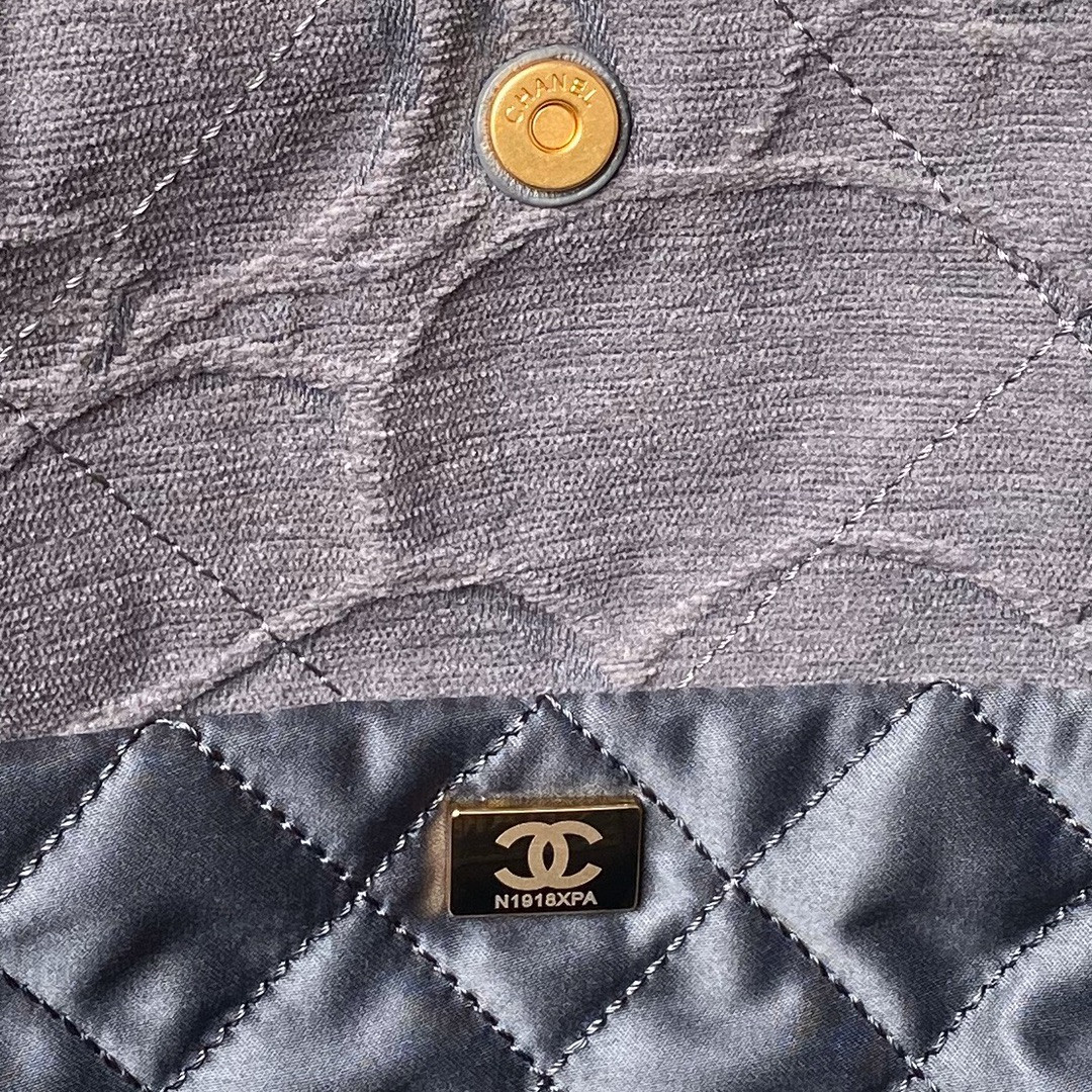 Ch*el 22 small handbag velvet grey 13.7×14.4×2.7 in
