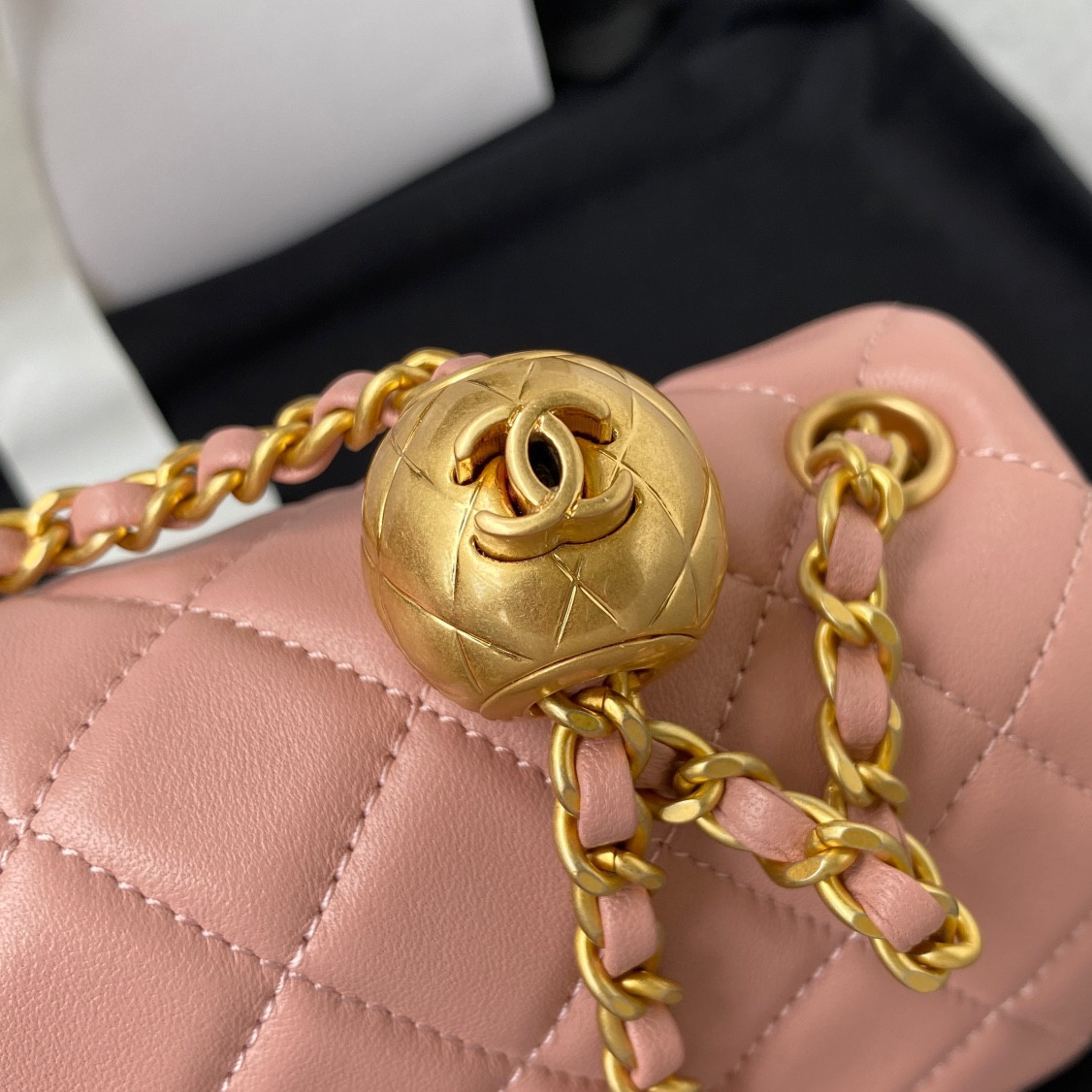 Ch*el mini flap bag shiny calfskin & gold-tone metal pink 4.7 × 7.8 × 2.3 in
