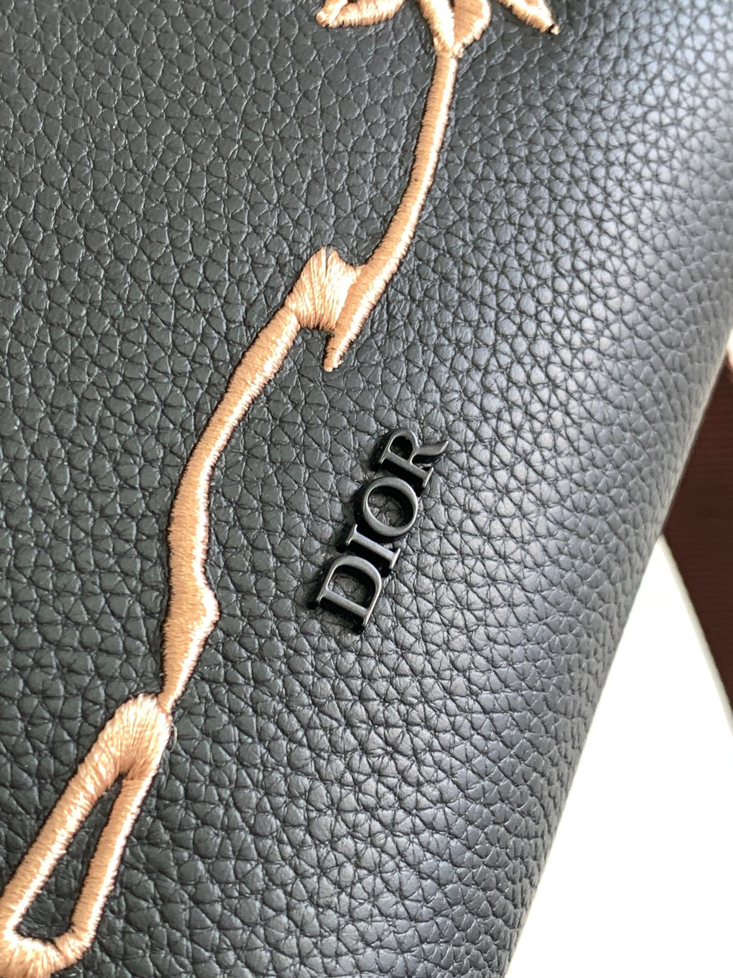 D*or lingot toiletry bag grained leather black black oblique mirage technical fabric 8.5 x 5 x 4 inches