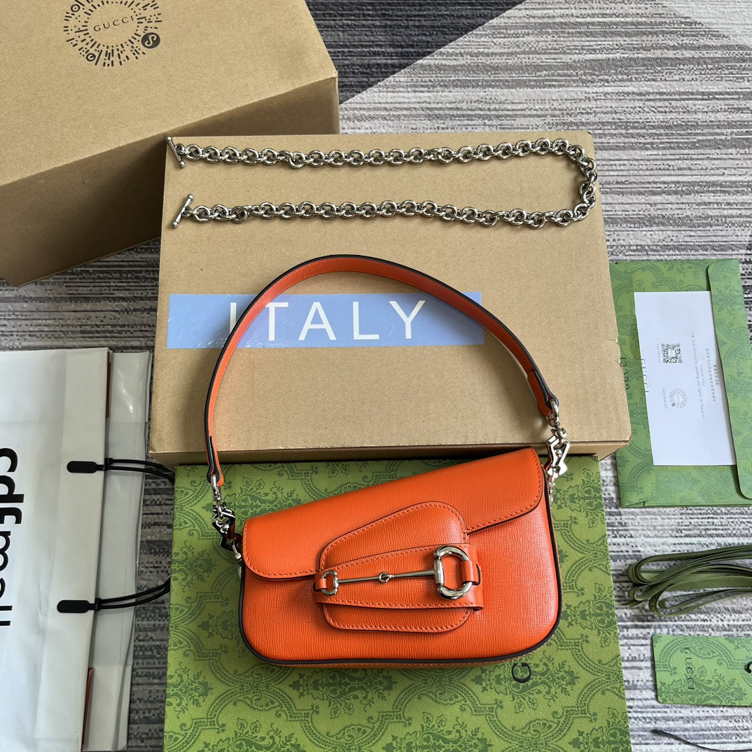 G*u*i horsebit 1955 mini shoulder bag orange 7.7"w x 5-3.1"h x 2.4-1.2"d