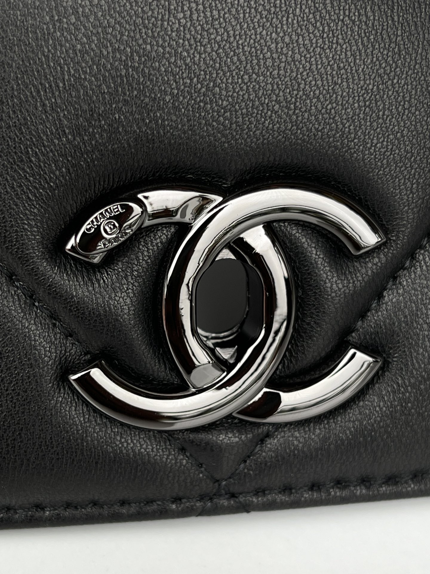 Ch*el flap bag with top handle 6.6 × 9.8 × 4.7 in