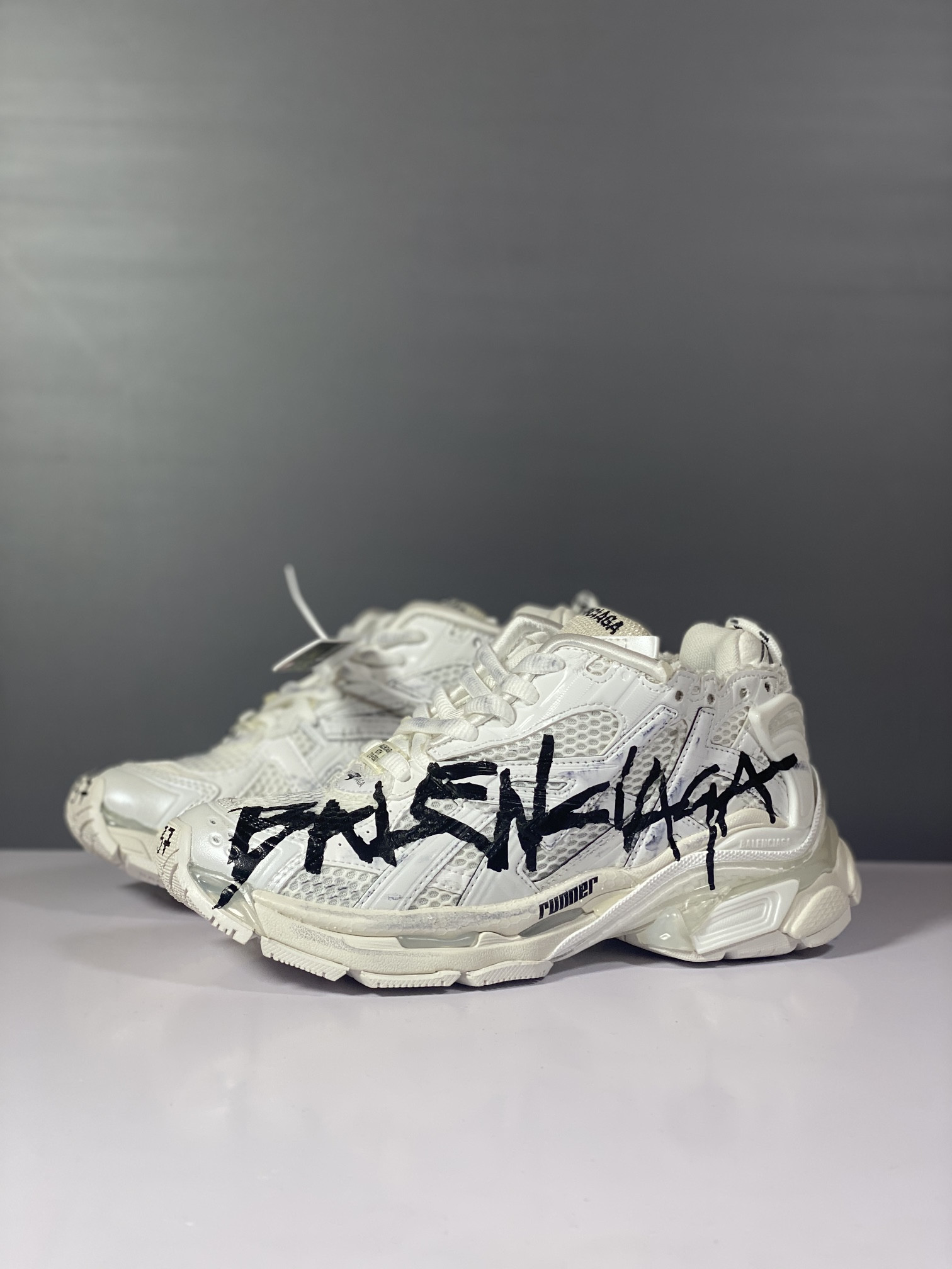 balenciga runner Gr*ffiti sneaker in white