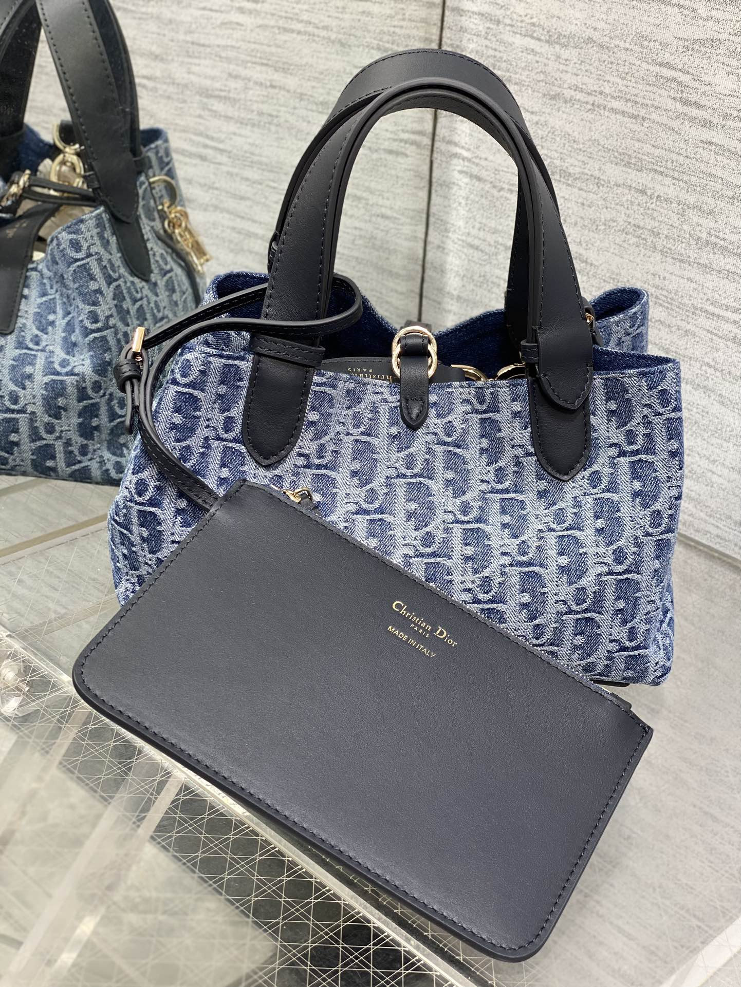 small d*or toujours bag  blue De*1m d*or oblique jacquard 23 x15 x15cm