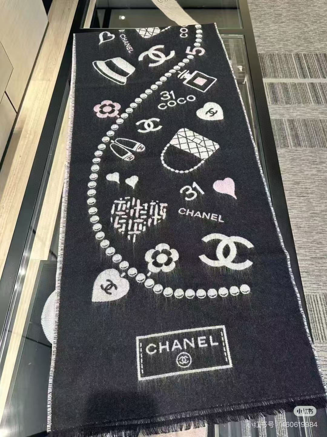 Ch*el scarf 50x200cm 100% cashmere