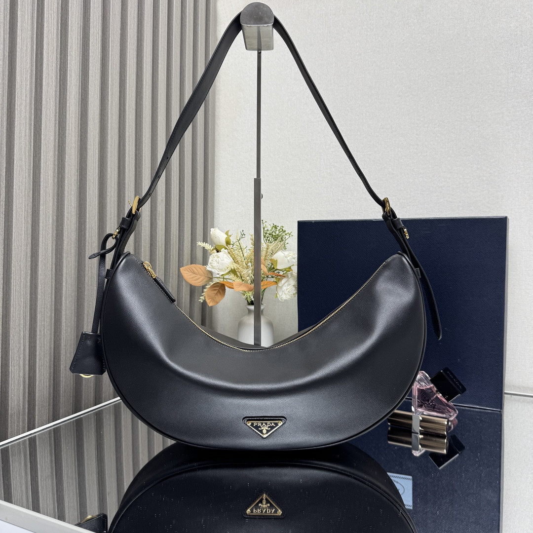 Pra*a demi-lune large leather shoulder bag 42x19.5x8.5cm