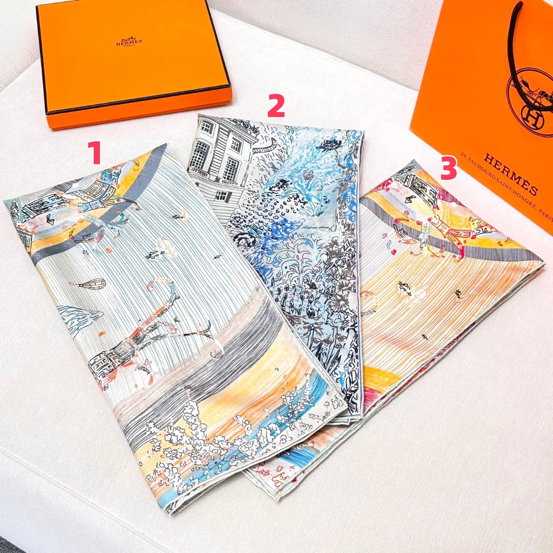 H**mes silk scarf 88.5x88.5cm